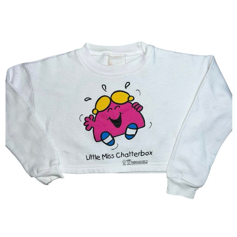 Vintage 90s Mr Men Little Miss Chatterbox cropped graphic sweatshirt youth sz SM